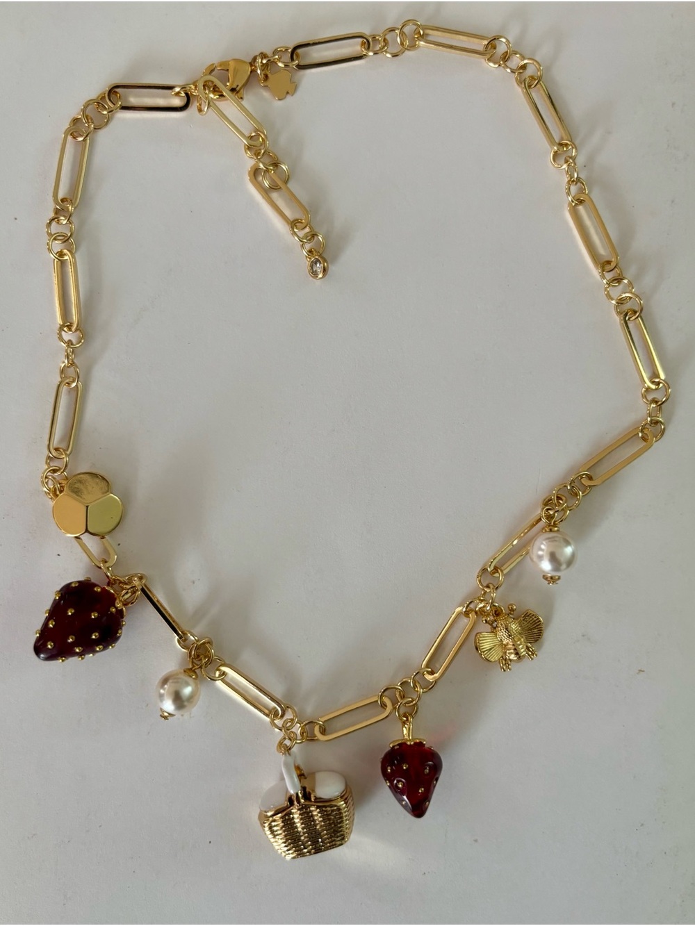 Kate Spade Gold Picnic Strawberry Multi Charm Necklace